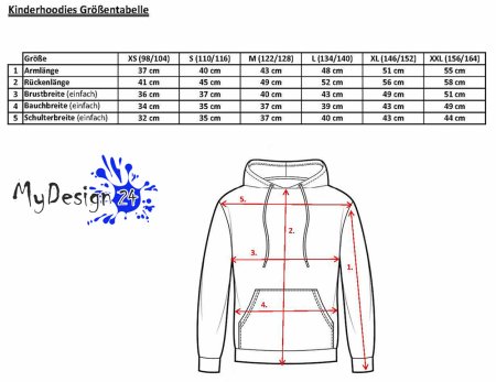 Kids Hoodie size chart